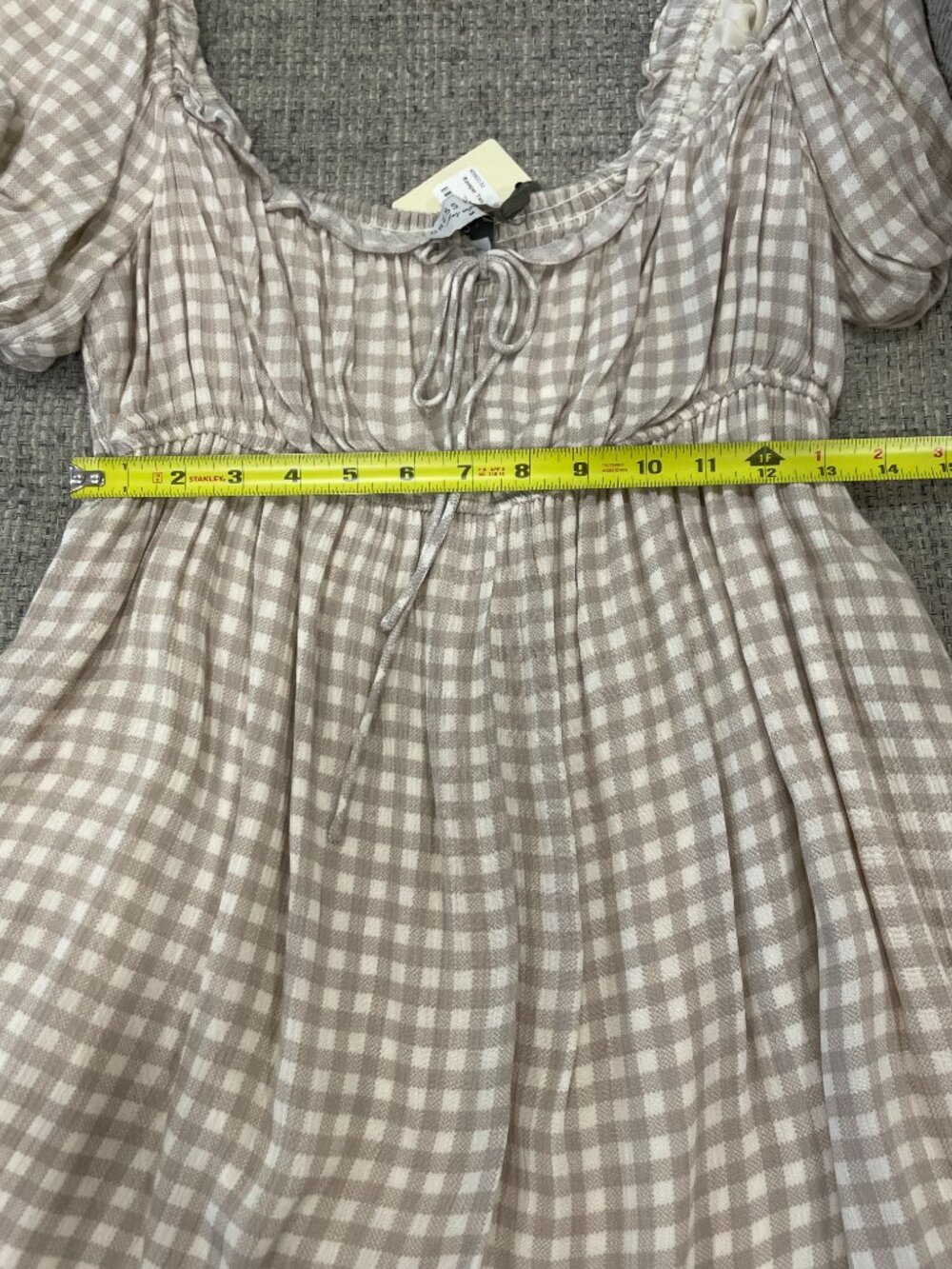 Gingham Babydoll Romper Rouched Back Puff Sleeve Pockets Elastic Waist Milkmaid - Picture 13 of 16